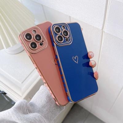 China Shockproof TPU Electroplating Side Printing Soft Phone Case For Apple iPhone 13 Pro 12 11 Max XS Max Plating Heart Cover for sale