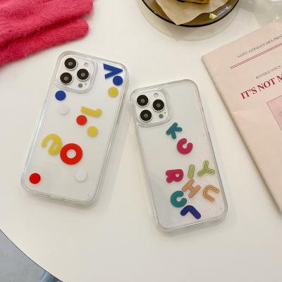 China English shockproof letters slider snare drum for iPhone 13 11 12 pro MAX Dynamic Liquid Glitter Quicksand cover for sale