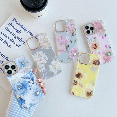 China Flower Plating Shockproof Luxury Soft TPU Camera Phone Case For Apple iPhone 13 Pro 12 Max 11 XS Max for sale