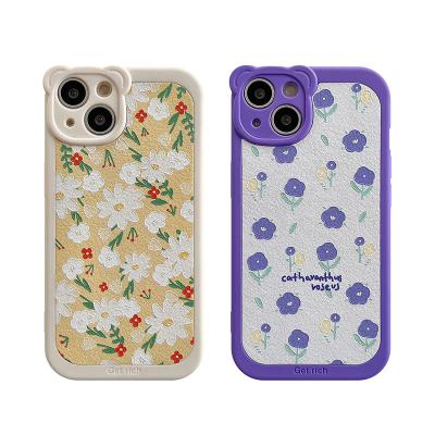 China Small Cute Relief Shockproof Daisy Flower Phone Case Cover Protective Bear Camera Lens For iPhone 13 12 11 pro max for sale