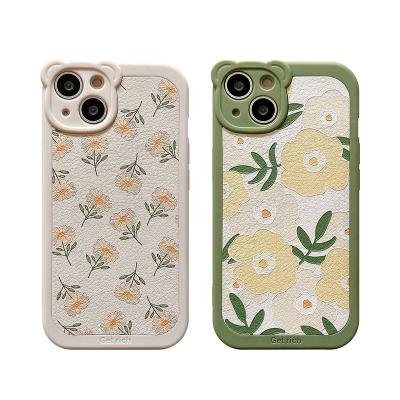 China Cute Little Bear Camera Lens Cute Relief Shockproof Protective Flower Phone Case Cover For iPhone 13 12 11 pro max for sale