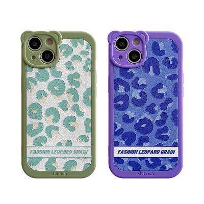 China Cute Little Bear Camera Lens Protector Relief Leopard Grain Shockproof Phone Case Cover For iPhone 13 12 11 pro max for sale