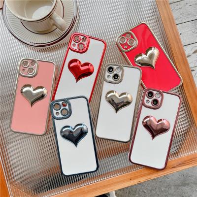 China Luxury Shockproof Plating 3D Love Heart Camera Lens Protective Phone Case For iPhone 13 pro 12 11 pro max max for sale