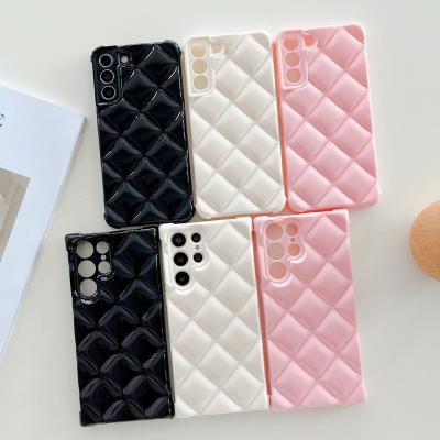 China INS Candy Color Shockproof Cool Grid Down Jackets Design 3D Stripper Cover For Samsung Galaxy S22 Ultra Shockproof Case For S21 Plus for sale