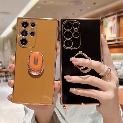 China Soft Ring Holder Stand Bracket Electroplating Cute Finger Bear Skin Shockproof Case For Samsung Galaxy A12 A13 A52 A53 5G Shockproof Cover for sale