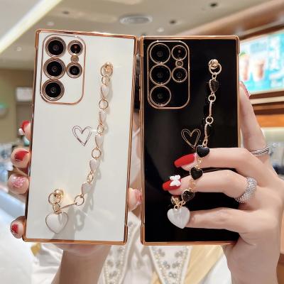 China Luxury Girly Shockproof Electroplating TPU Cover Love Heart Strap Cell Phone Case For Samsung Galaxy A12 A13 A52 A53 5G Shockproof Cover for sale