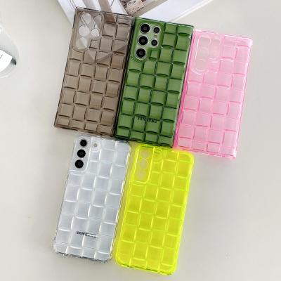 China 3D Shockproof Transparent Clear Woven Pattern Braided Grid TPU Soft Phone Case For Samsung Galaxy S22 Plus S21 Ultra for sale