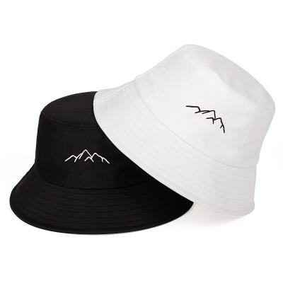 China Custom Character Logo Cotton Mountain Range Embroidery Bucket Fishermans Hat Fixed Hat For Travel for sale