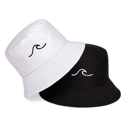 China Character men and women fashion cotton bucket hat wave embroidery fisherman hat for sale