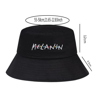 China Character New Arrival Men Women Cotton Embroidery MELANIN Fishermen Hat Bucket Hat For Travel for sale