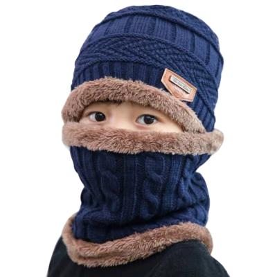 China COMMON Children Knitted Hat Winter Warm Baby Kids Hat Skullies Beanies Wrap Scarf Thicken Fleece Lining for sale