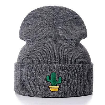 China Cactus Embroidery Cotton Mens Womens Mens Womens Casual Beanies Knitted Winter Hat for sale