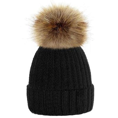 China Fur Knitted Winter Lovely Women COMMON Beanies Hats Warm Pompom Beanie Caps for sale