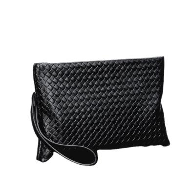 China Waterproof New Classic 2021 Korean Wholesale Leather Bags Men Fashion Black Zipper Briefcase Office Bag Weave Knitting Clutch Bag for sale