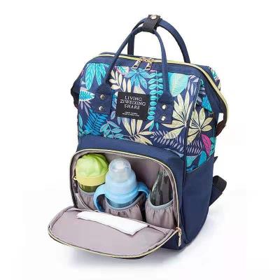 China 2021 Waterproof Wholesale Flower Printing Waterproof Diaper Bag Canvas Diaper Bag Backpack Zipper Mommy Baby Bag For Mom for sale