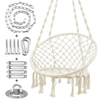 China Nordic Boho Style Macrame Hammock Chair Garden Swing With Lights And Durable Hanging Hardware Kit for sale