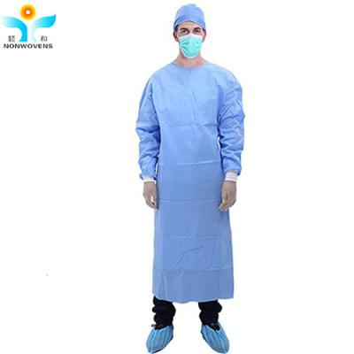 China Prenda impermeable disponible del vestido quirúrgico del aislamiento con los lazos de la cintura del puño del punto en venta