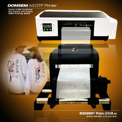 China Home Use DOMSEM Epsn l1800 Head 30cm DTF Printer White Ink Heat Transfer Direct DTF Pet Film Printer To Film Printer for sale