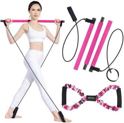 China Fitness Pilates Bar Kit with Resistance Band for Portable Home Gym Workout, 3-Section Yoga Pilates Stick Muscle Exercise Equipment for sale