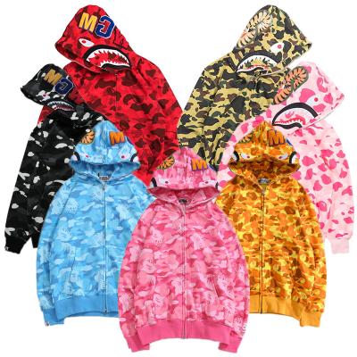 China high quality anti-wrinkle unisex drop no string zipper hoodie winter bape full zip camouflage shark hoodie for men for sale