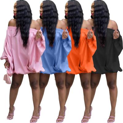 China 2021 Anti-Static Fall Loose Stretching Off The Shoulder Dress Fashion Short Puff Sleeve Dresses Women for sale