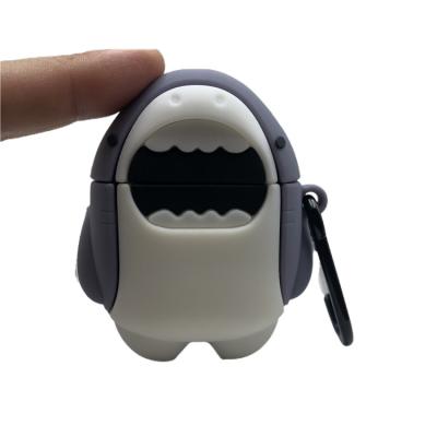 China Fashion Cute High Quality Cartoon Cartoon Style Funny Shark Earphone Case For Airpods 2 1 Pro Silicone Soft Headphone Filling Box With Hook for sale