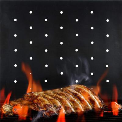 China Black Charcoal Stick BBQ Grill Accessories Custom Made Dust Proof Washable Reusable BBQ Grill Mats With Holes No for sale