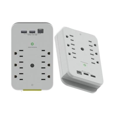 China US 6 Outlets Residential/General Purpose USB Power Wall Adapter Surge Protector Overload Protector Power Strip for sale