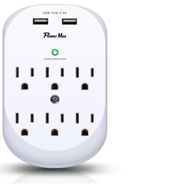 China High Quality Residential/General Purpose Multiple Universal AC 6 Outlet Surge Protector Outlets With 2 USB Ports For US for sale