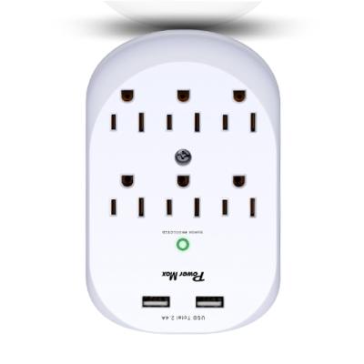 China CA 6-Outlet Usb Wall Charger Surge Protector Residential/Multipurpose Supplement with 2 Usb Ports and Night Fill Lights for sale