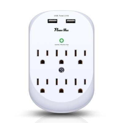 China USA Residential / General Purpose Power Strip 6 AC Outlets 2 USB 5A Smart Surge Protector Outlets For Travel for sale