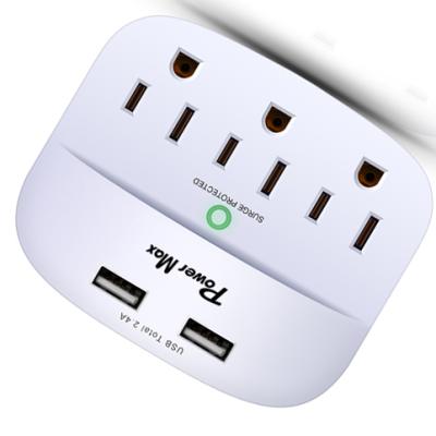 China ODM/OEM Wall Outlet Surge Protector USB Wall Charger Residential/Multipurpose Surge Protector with 3 Outlets 2 USB Ports for sale