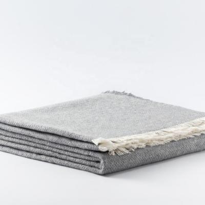 China Plain 50% Wool 50% Bamboo Throw Blanket With Tassel Woven Gray Blend Blanket Cheap Soft Fluffy Blanket Throw for sale