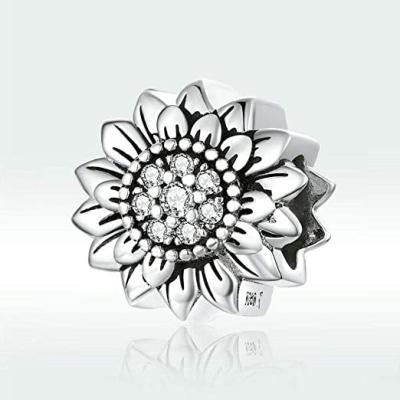 China Classic Sunflower Charm You Are My Sunshine 925 Sterling Silver Daisy Flower CZ Charms Women Love Lady Gift For Bracelet for sale