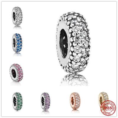 China Pave New 925 Silver Rose Red Blue Golden Pave White Sparkle Spacer Bead Charm Fit Original European Bracelet DIY Jewelry For Women for sale