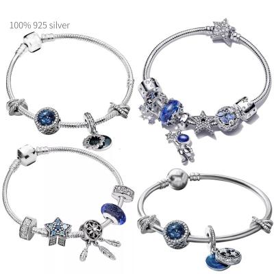 China New S925 Sterling Silver European Star Glitter Bracelet Surrounded By Stars Bracelet Snake Chain Charms Bracelet For Women DIY Jewelry for sale