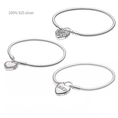 China Wholesale Glitter Bracelet 925 Sterling Silver For Original European Style DIY Heart Bracelet Snake Chain Classic Women Charm Jewelry for sale