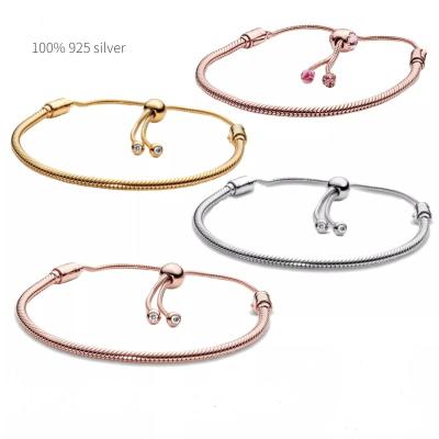 China Original Charm Glitter Chain Bracelet 100% 925 Sterling Silver Moments Snake Slider Chain Bracelet For Women Fashion Classic Jewelry for sale