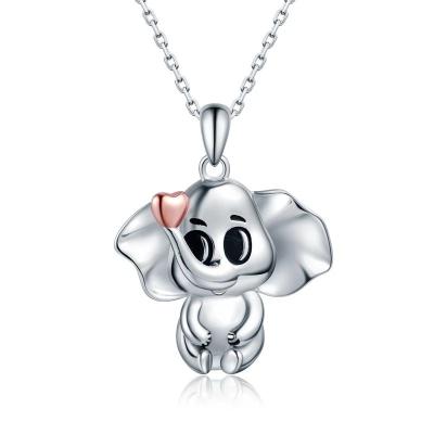 China CLASSIC Rose Gold Color Heart Pendant Elephant Chain 925 Sterling Silver Cute Animal Necklace for Women's Fine Jewelry Valentine Gift 2021 for sale