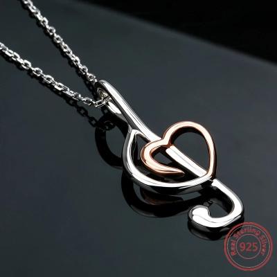 China Hot Classic 925 Sterling Silver Music Note Love Heart Pendant Necklace Ladies Fashion Jewelry Gift For Girlfriend for sale