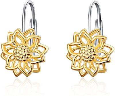 China Classic Daisy Lotus Jewelry, Sunflower Flower Leverback S925 Sterling Silver Gold Plated Filigree Dangle Earrings For Women Girls Gift for sale