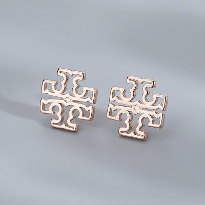 China Antioxidation Fashionable Women Toryes* 18K Cheap Gold Plated Small Cross Gold Stud Earrings Solid Beaded Earrings TB* Rose for sale