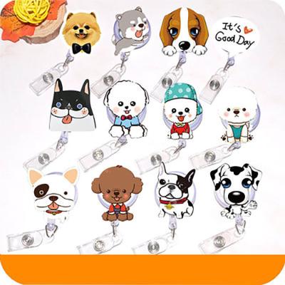 China ABS Retractable ID Card Badge Attendance Cartoon Dog Badge Reel Reel Pull ID Card Badge Holder for sale