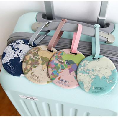 China Hot Eco-friendly Luxury World Map Luggage Tag Customize Round PVC Luggage Tags Strap for sale