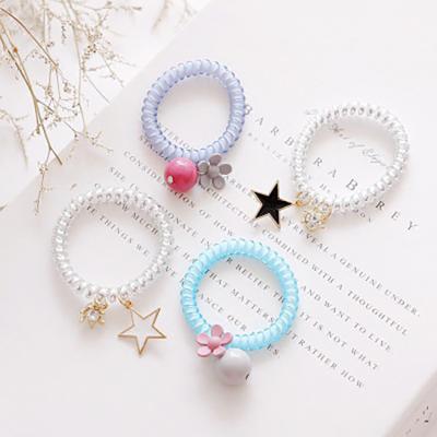 China Fashionable Korean Hair Tie Telephone Wiring Elastic Hair Tie Bracelet With Flower for sale