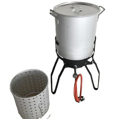 China Sustainable Portable Outdoor Home Gas Aluminum Turkey Large Cooking Round Pot 40L with Basket, Propane Fryer, Cookware, Large Pot for sale