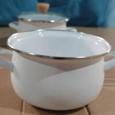 China Sustainable Home Enamel Steel White Round Cooking Pot for sale