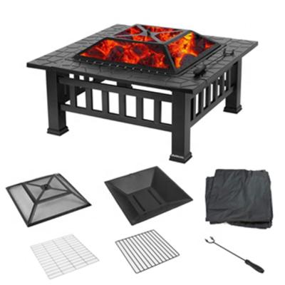 China Wholesale Outdoor Rectangle Portable Outdoor Wooden Patio Hearting Fire Pit Charcoal Steel Burning BBQ Grill for sale