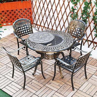 China UV - Resistant Outdoor Garden / Patio Cast Aluminum Dining Table Set With BBQ Grill /Hot Pot Cooking For Party for sale