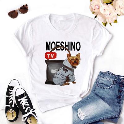 China Wholesale Puppy Printed Anti Shrink Around Neck Ladies T Shirt Harajuku T Shirt Ladies for sale